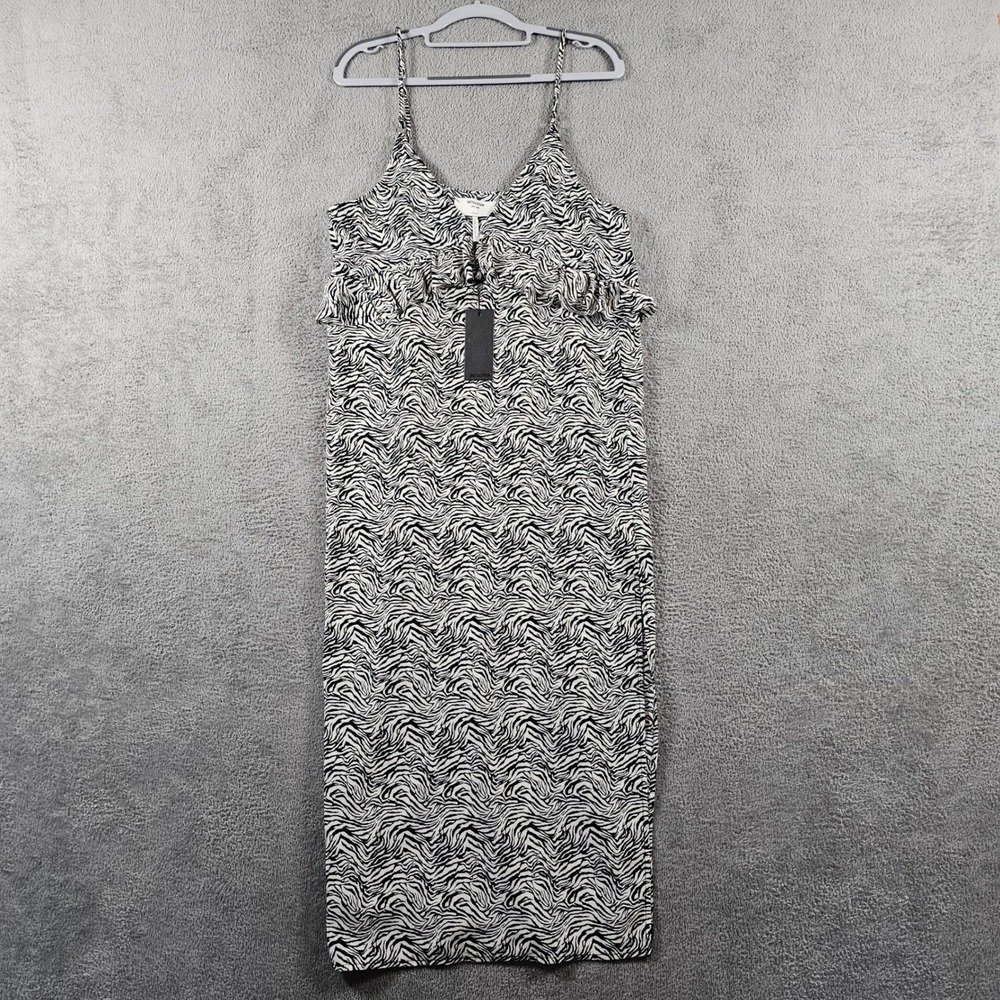 One Teaspoon Zebra Print Midi Dress Small Black White Ruffle Spaghetti Strap NEW